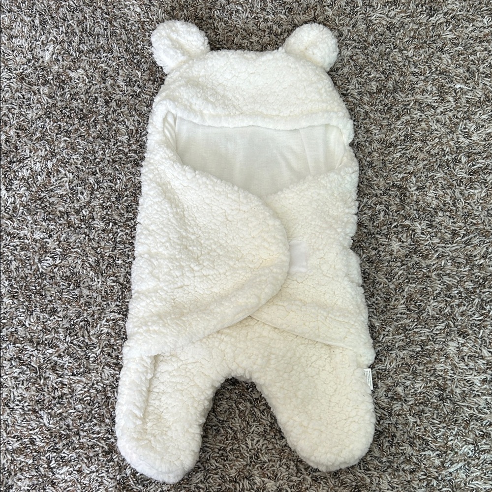 Cozy White Baby Swaddle with Bear Ears